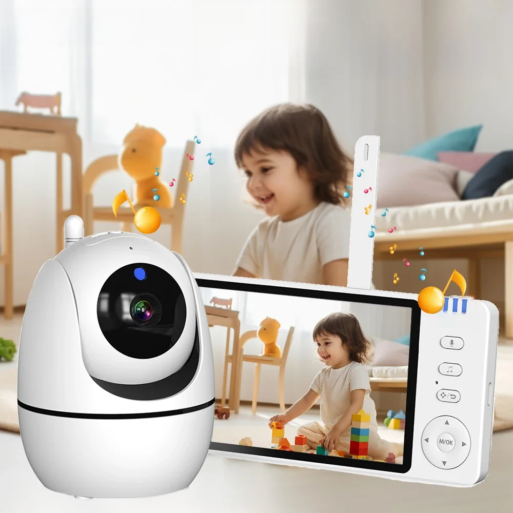 5 ''Video Babyfoon 2.4G Moeder Kinderen Nachtzicht Zoom PTZ Videobewakingscamera's Met Temperatuurweergave Scherm ABM501 - afbeelding 2
