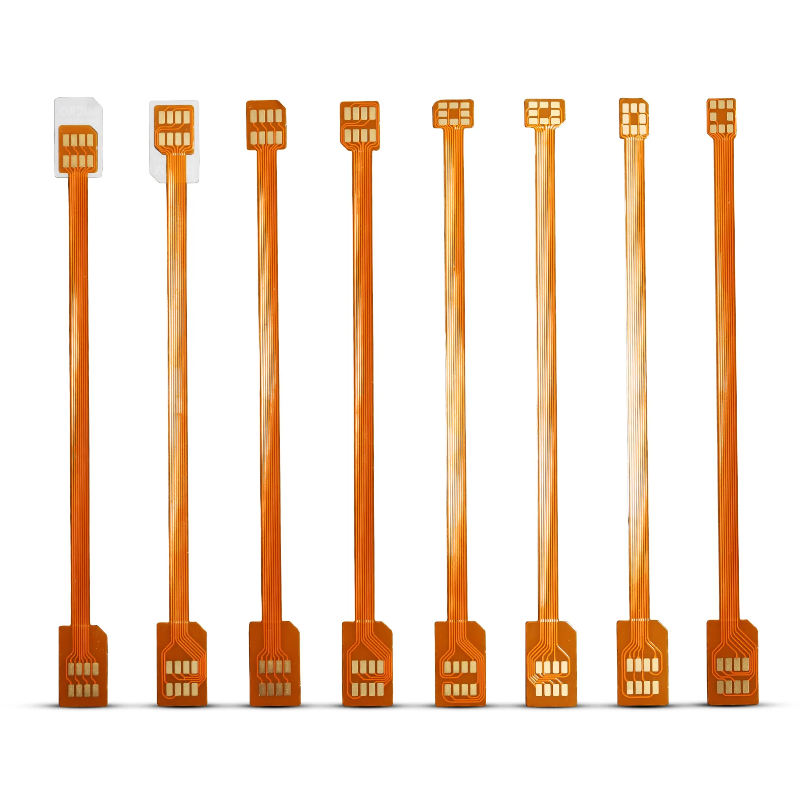 SIM-to-SIM male-to-male adapter for 3FF micro, 2FF standard, and 4FF nano SIM cards—Flexible Printed Circuit (FPC) extension ca