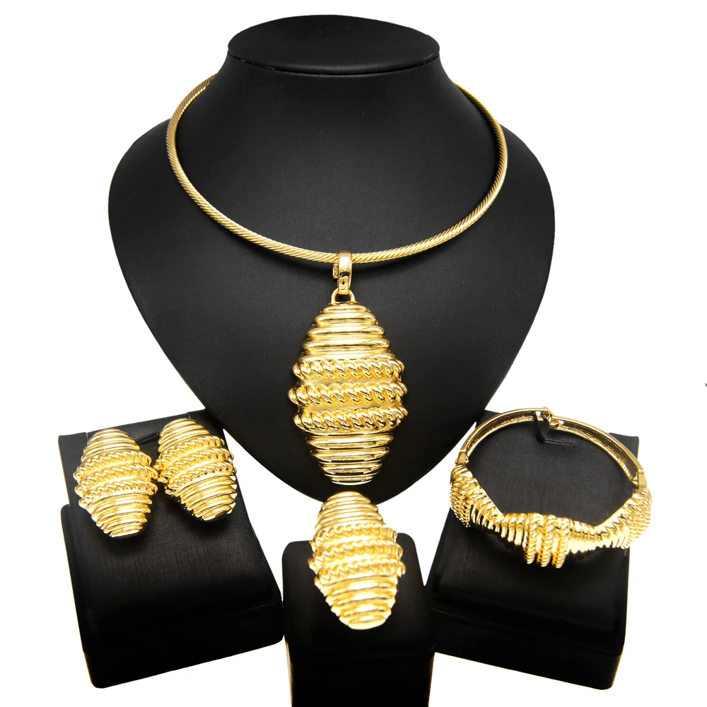 Dubai Gold Plated Pendant Women Jewelry Set Egg Shape Pendant Fashion Simple Style Holiday Gift Free Shipping