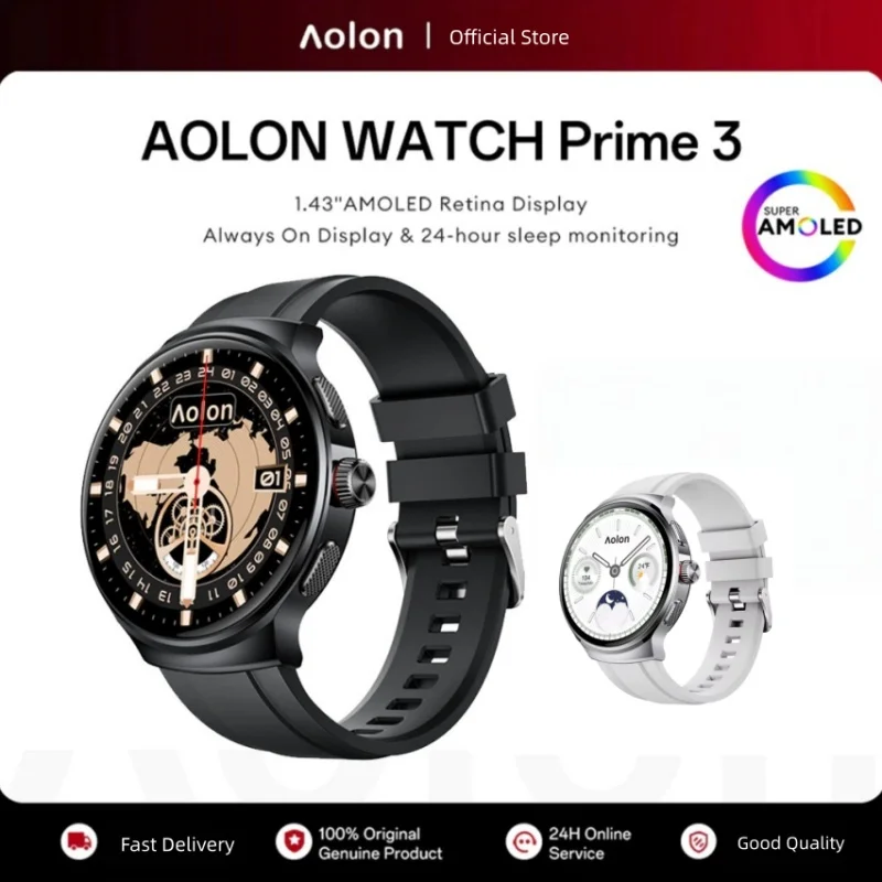 Aolon Prime3 Smart Watch 1.43" AMOLED AI Health Monitor WhatsApp Voice Reply GPS Fitness Tracker IP68 Waterproof for Android ios