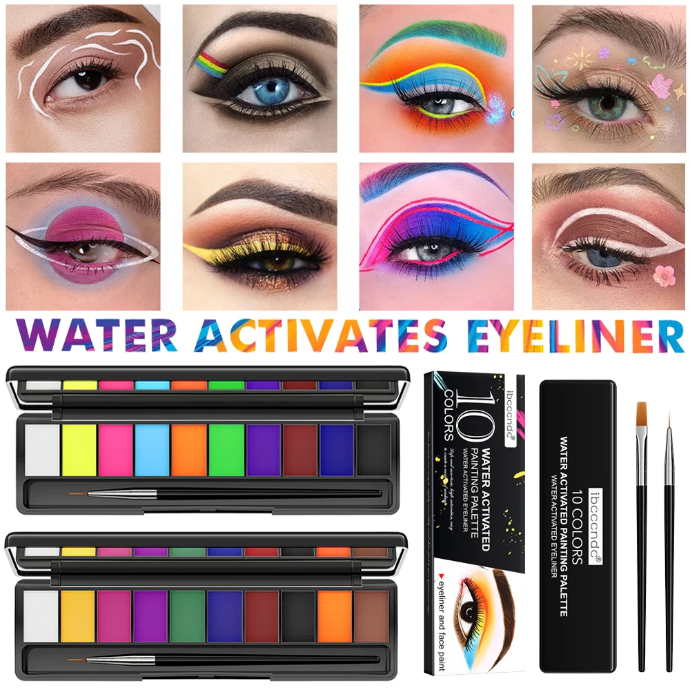 10colors Water Activated Eyeliner UV Light Neon Pastels Water-Soluble UV Eye Liner Pigment Palette Body Paint Camouflage Party