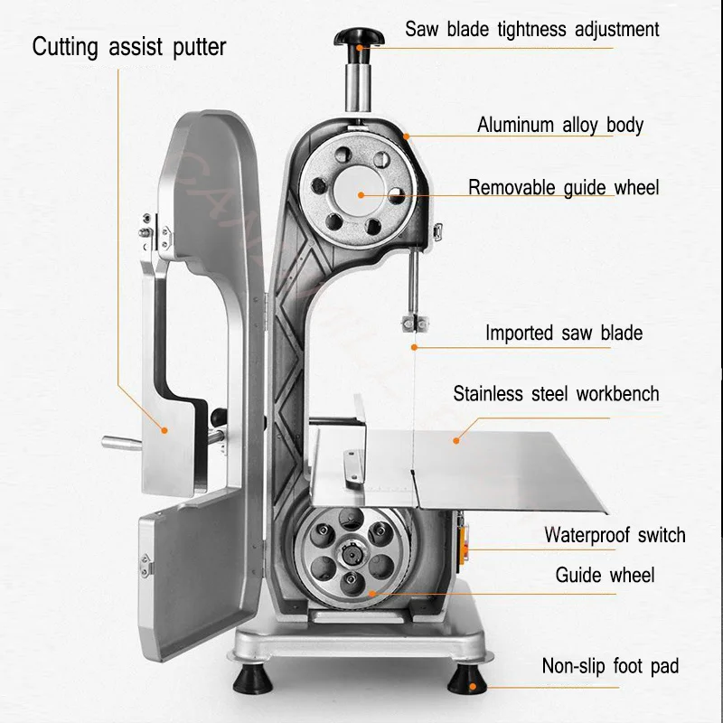 Commercial Butcher Saw Machine Electric Fat Cattle Mutton Cutting Bone Sawing Trotters Steak Hot Pot Frozen Meat Planing Slices