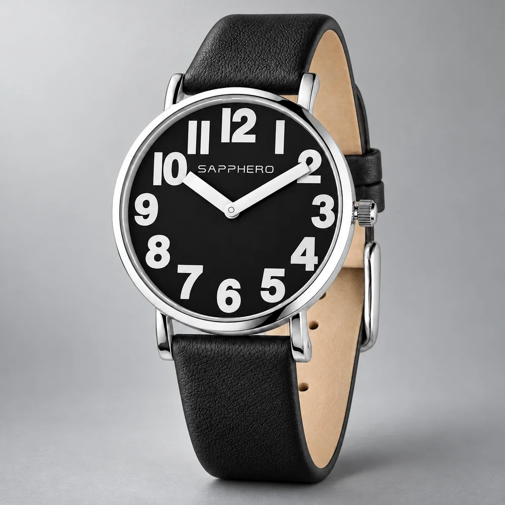 SAPPHERO Men's Quartz Watch, Minimalist Black-and-White Design, Leather Strap 3 ATM Water Resistance Classic Everyday Wristwatch