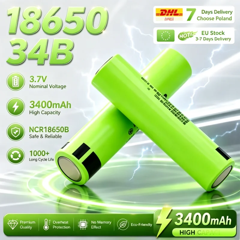 Consegna rapida dall’UE, disponibile nel magazzino UE. Batteria agli ioni di litio NCR18650B 34B 18650 3,7 V 3400 mAh per torce elettriche, giocattoli, automobili, fotocamere e cacciaviti.