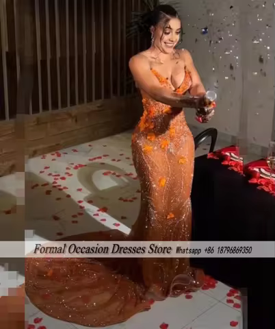 Shinny Orange Evening Dresses Luxury Sweetheart Applique Beading Mermaid Prom Dress 2026 African Party Gowns Gala Customized
