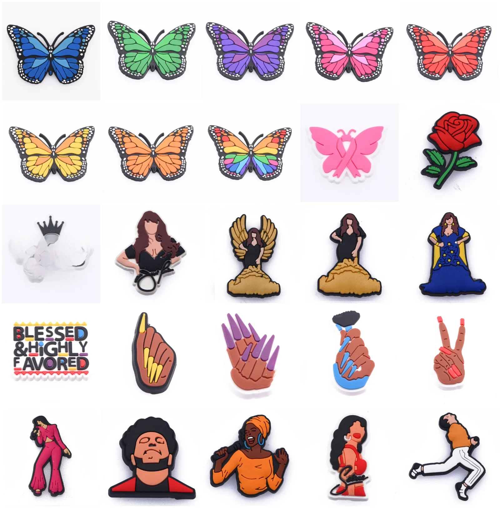 Breloques de chaussures papillon en PVC, belles boucles de chanteur célèbres, décoration de chaussures, accessoires de jardin pour cadeaux, N64.1 pièce
