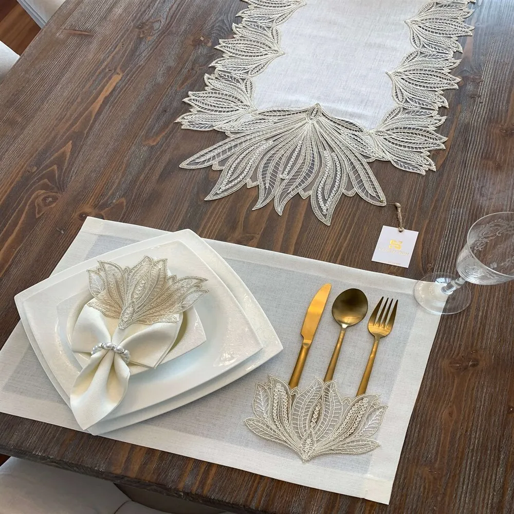 12 Pieces Cactus Napkin Ranır Place Placemat in gold and cream tones AMERICAN SERVICE LINEN EFFECT EMBROIDERED Placemats Embroid