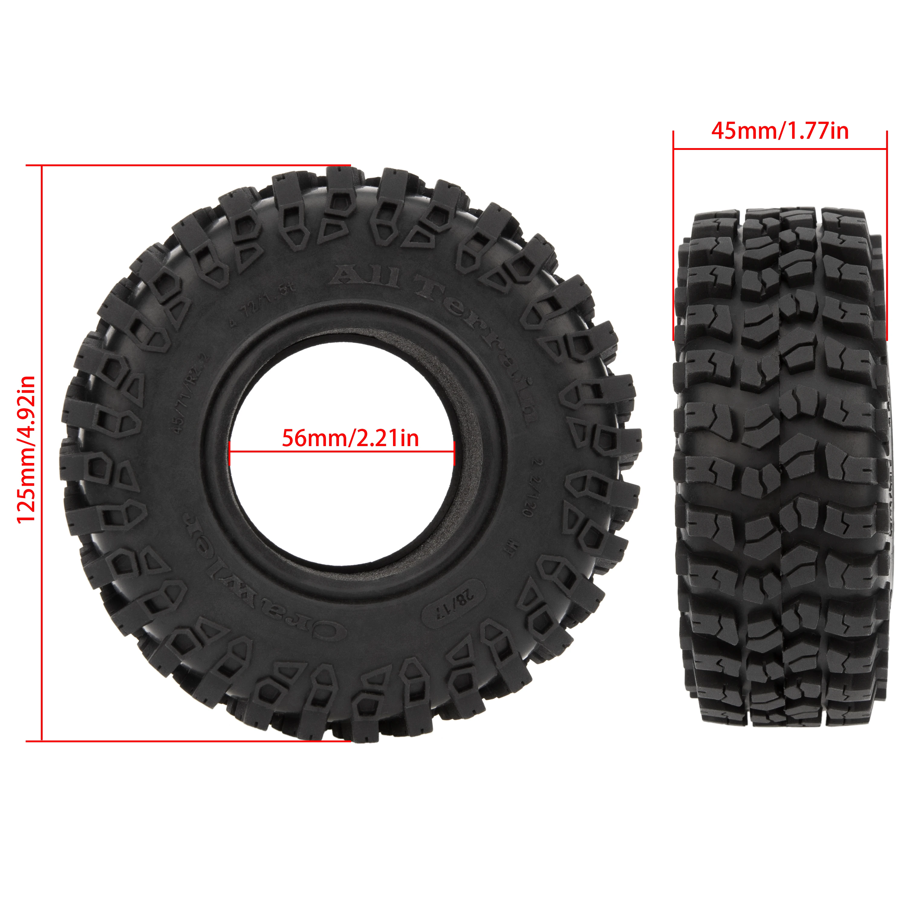 Meus Racing 2.2in Wheel 120mm Tire 2.2\'\' Rubber Tyre 120*45mm for 1/10 RC Rock Crawler SCX10 SCX10 II 90046 TRX4 D90