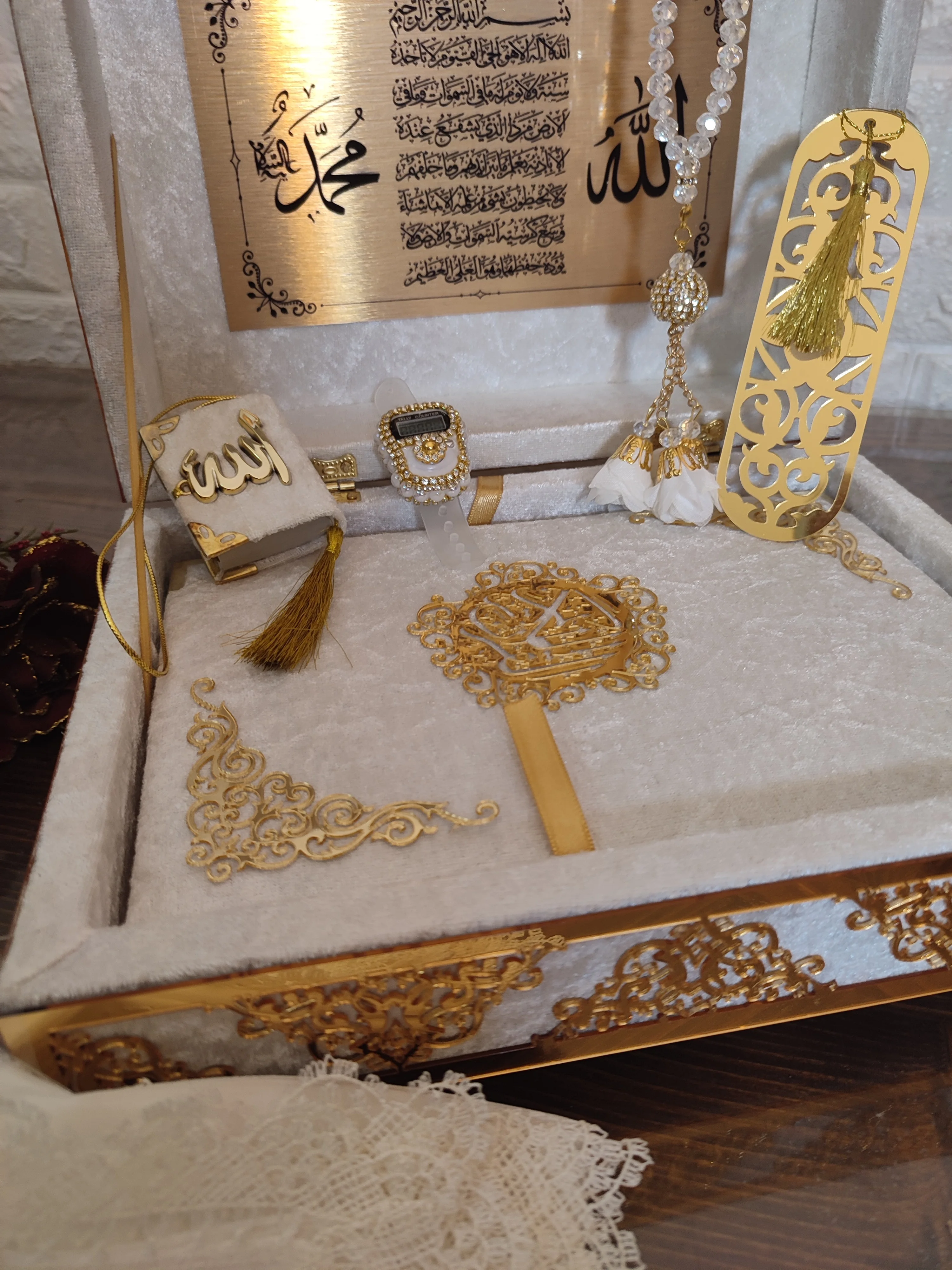 Favores do Alcorão e Oração Gift Set, veludo personalizado, Quran Plus Luxury Box, decoração do casamento islâmico