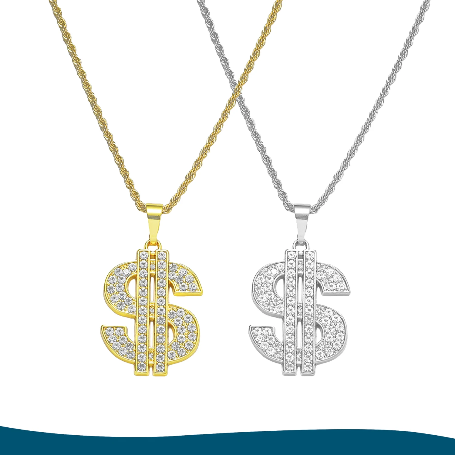 

Hip Hop Bling Jewelry Stylish Dollar $ Symbol Pendant Necklace with Synthetic Zircon for Men - 60CM Chain - Gold & Silver Color