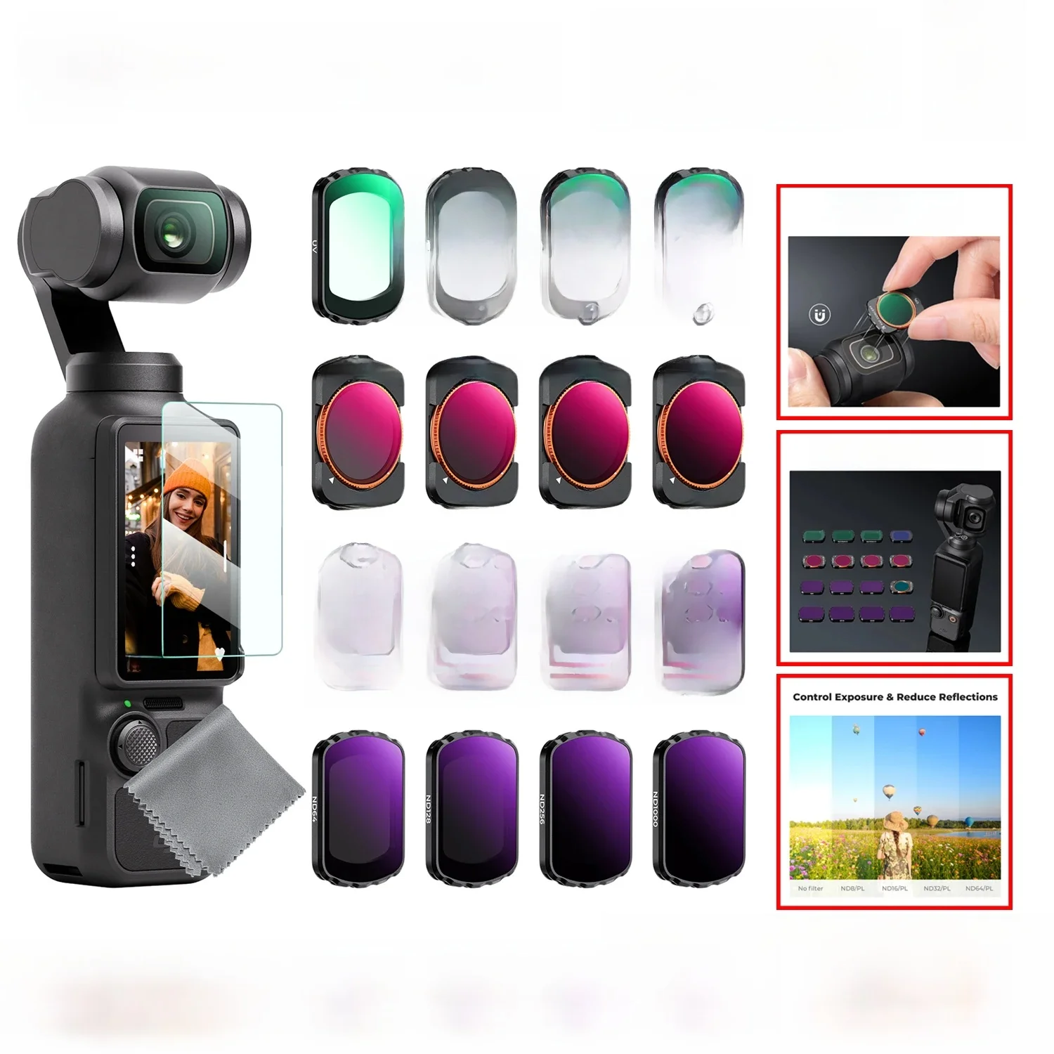 K&F CONCEPT Sport Effect Filter voor DJI Osmo Pocket 3 UV CPL ND ND/PL Black Mist 1/2 1/4 1/8 LPR Star 1.2X Groothoekfilterset - afbeelding 2