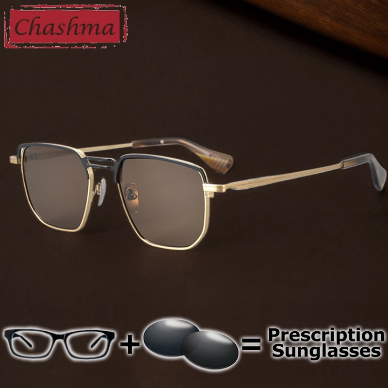 Chashma Men Prescription Sungalsses Myopia Polarized Pure Titanium Glasses Lightweight Frames Driving UV 400 Protection Gafas