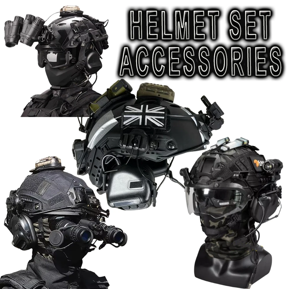 

Tactical Helmet Aaccessories Airsoft DIY Helmet Set With Flashlight NVG Model L4G24 Bracket Goggles Headphones Mask for Cosplay