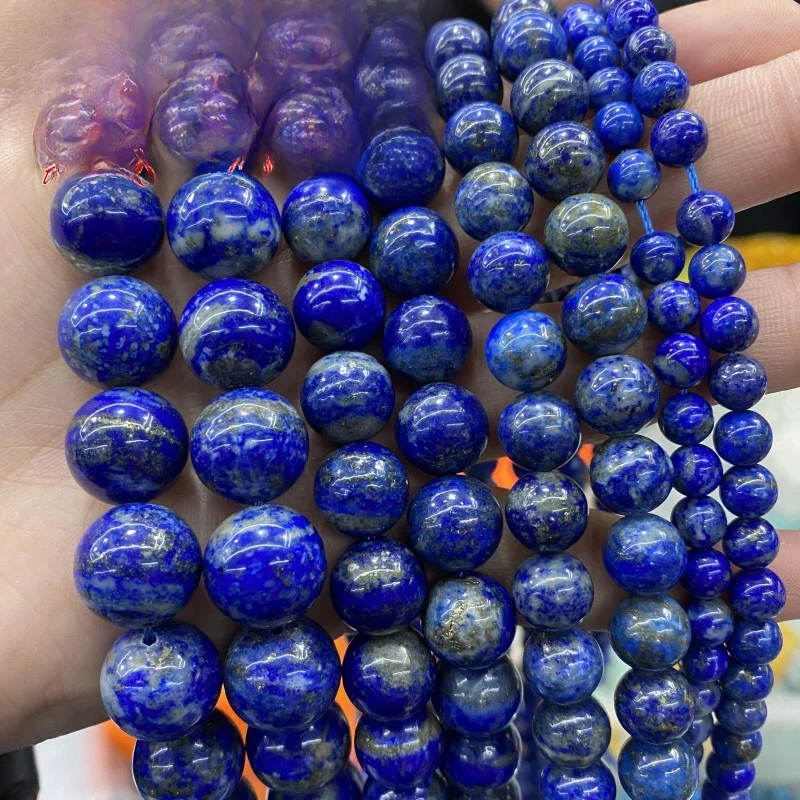 AAAAA Naturalne koraliki z prawdziwego kamienia Lapis Lazuli Okrągłe luźne koraliki 4 6 8 10 12 MM Wybierz rozmiar do tworzenia biżuterii Bransoletka DIY 15 "Strand — 2