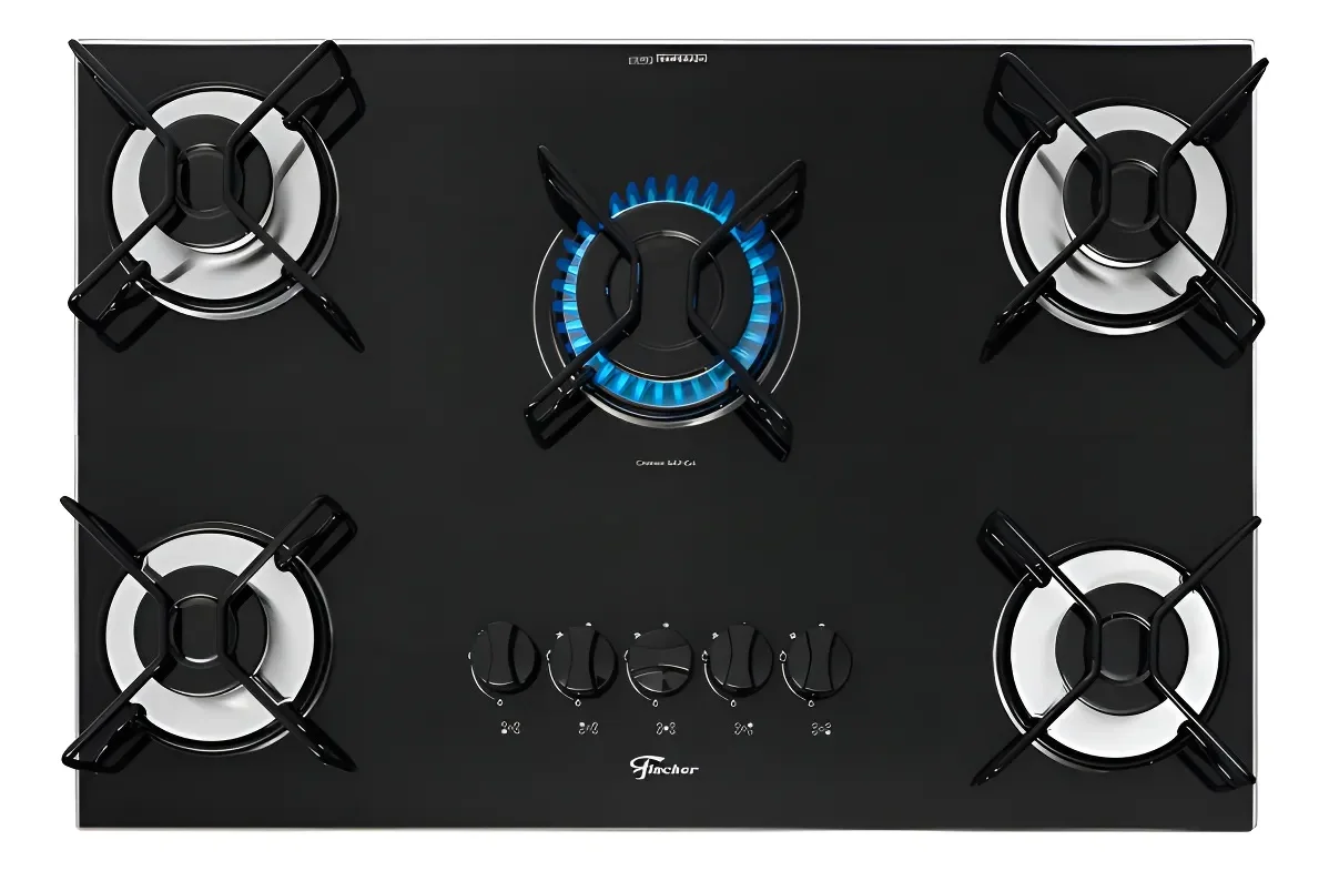 Cooktop De Embutir 5 Bocas Fit Line Gás Chama Rápida Fischer Preto BIVOLT