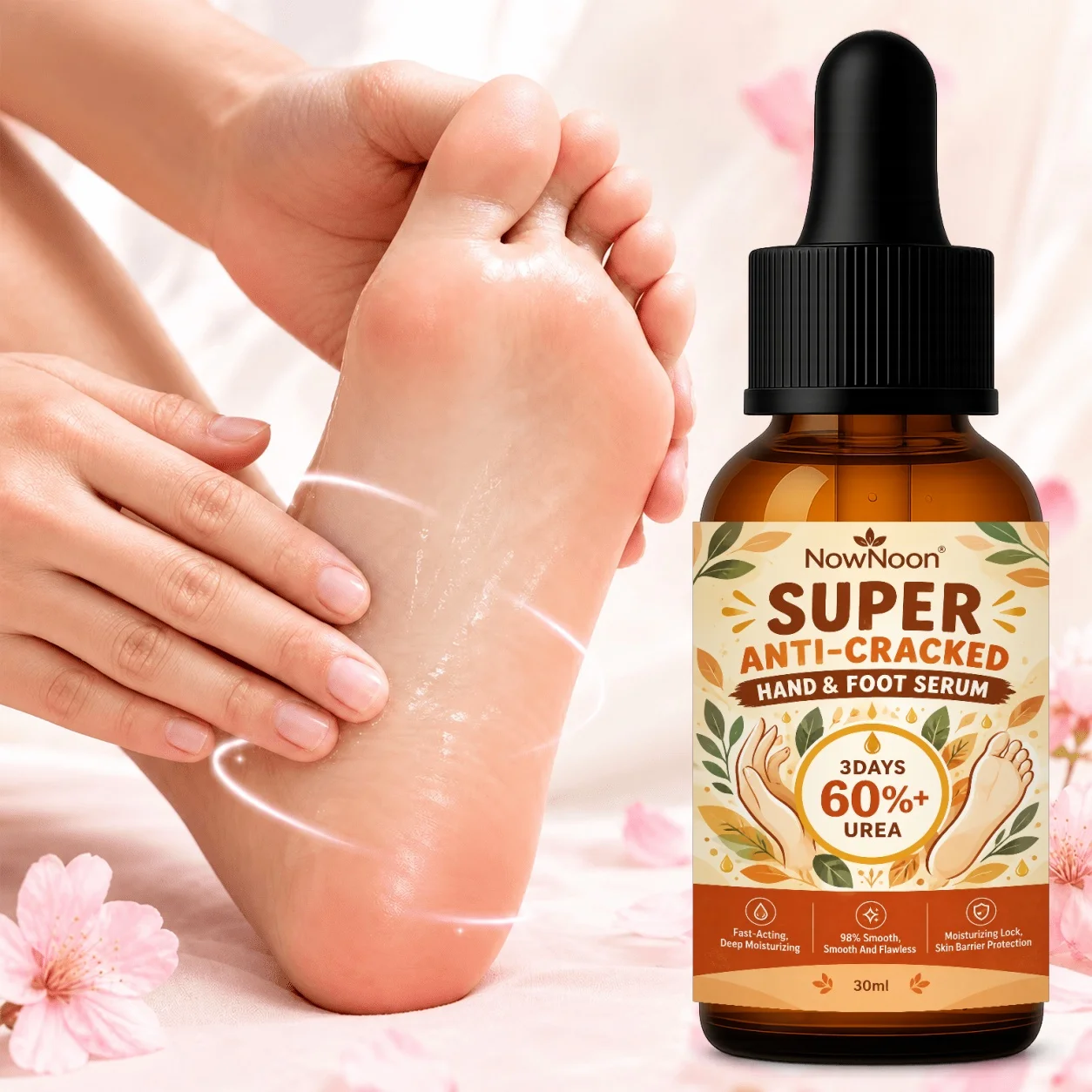 60% Urea And 2% Salicylic Acid Hand And Foot Serum, Ultra-Strong Anti-Cracking Serum, Quick-absorbing moisture for dry hands and feet with a soft feel; Complete a home beauty routine with a gentle massage across cuticles and heel edges.