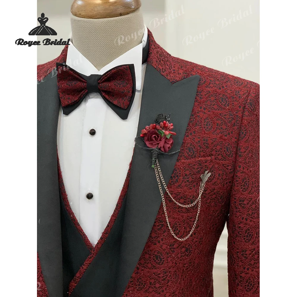 Three Piece Single Breasted Wedding Men's Wedding Suit 2026 Color Blocking Party Prom Evening Suits costume homme mariage