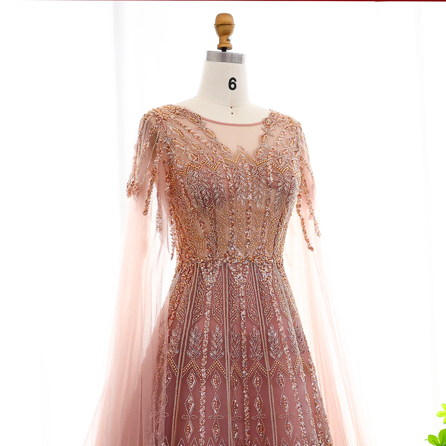 Sharon Said Luxuriöses Dubai Blaues Abendkleid mit Cape-Ärmeln in Übergröße, A-Linie, Arabisches Hochzeits- und Festkleid SS001, Maßanfertigung – Detail 18