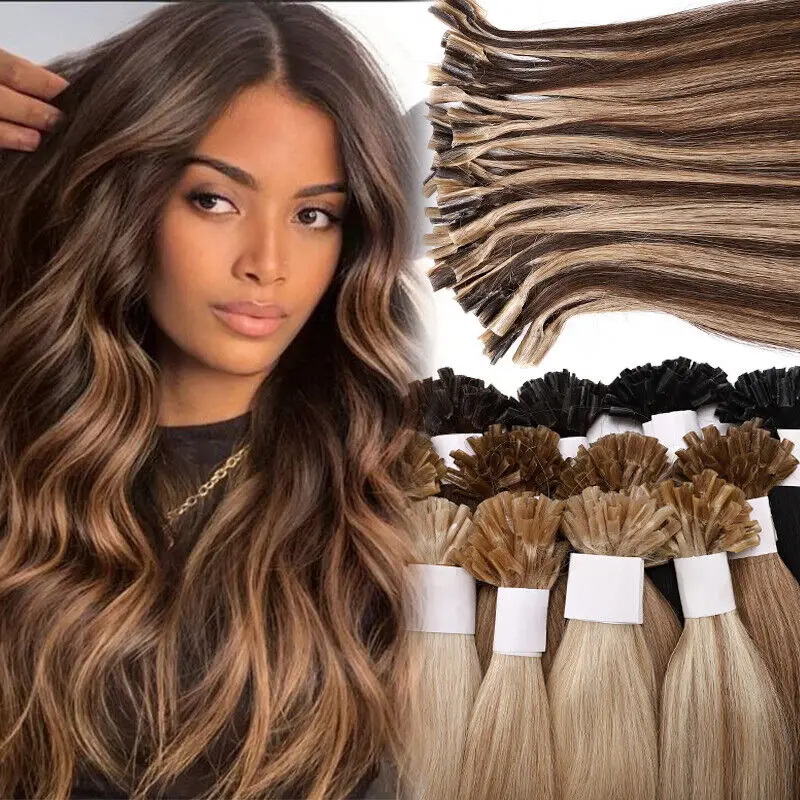 Hair Extension Real Human Hair 18 Inch Bonded Human Hair Extensions Balayage Color U Tip Fusion Hair Extensions 50g/50strands