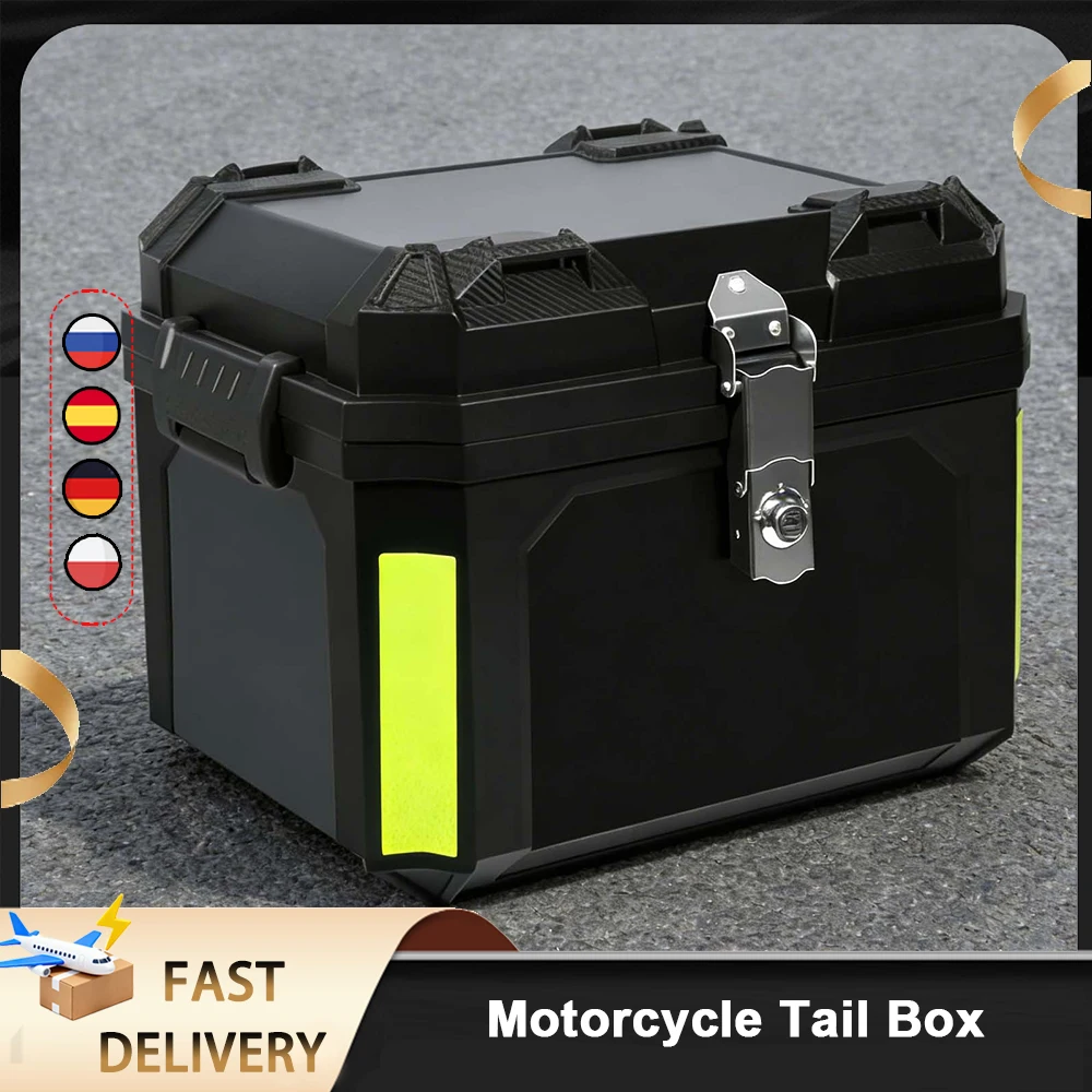 Boîte à bagages arrière pour moto 45L 55L, coffre de rangement robuste universel pour moto avec base à dégagement rapide, boîte à casque, boîte à outils pour BMW R1200GS R1250GS Kawasaki Honda Suzuki