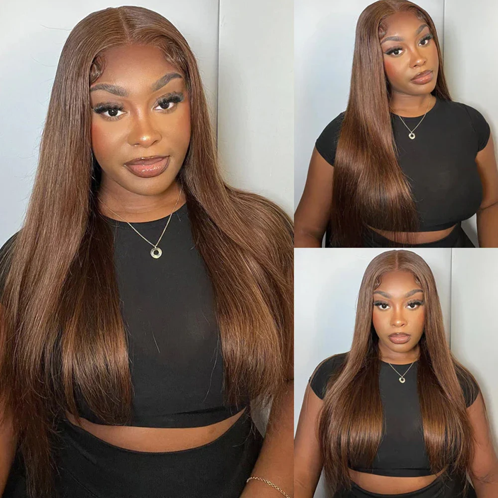 13x4 Chocolate Brown Lace Front Wig HD Transparent Straight Lace Front Wigs Human Hair Glueless Frontal Brown Wig Human Hair