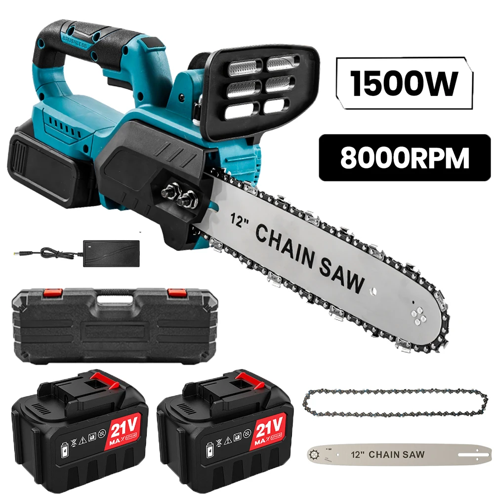 1500W Bürstenlose 12-Zoll Elektrische Kettensäge Kabellose Akku-Astschere Holzbearbeitungs-Elektrowerkzeug Handgehaltener Gartenschneider für Makita 18V Akku
