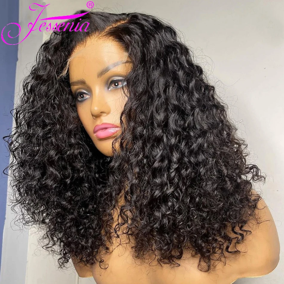 Short 8 to 16 Inch Water Wave Bob Glueless wigs Human Hair Wear And Go Pre Cut 13X4 Lace Brazilian Curly Bob Wigs PrePlucked