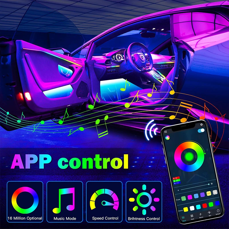 

Для NISSAN для ALTIMA Cyberpunk автомобильное акриловое окружающее освещение 64 RGB Bluetooth управляемая музыкальная синхронизация салона автомобиля полосы освещения