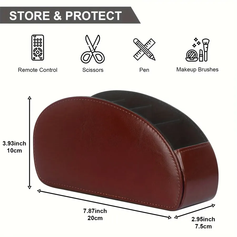 1Pc 5 Grid PU Leather Desktop Organizer, Remote Control Phone Storage Box Makeup Brush Holder for Home Office Desk view 2