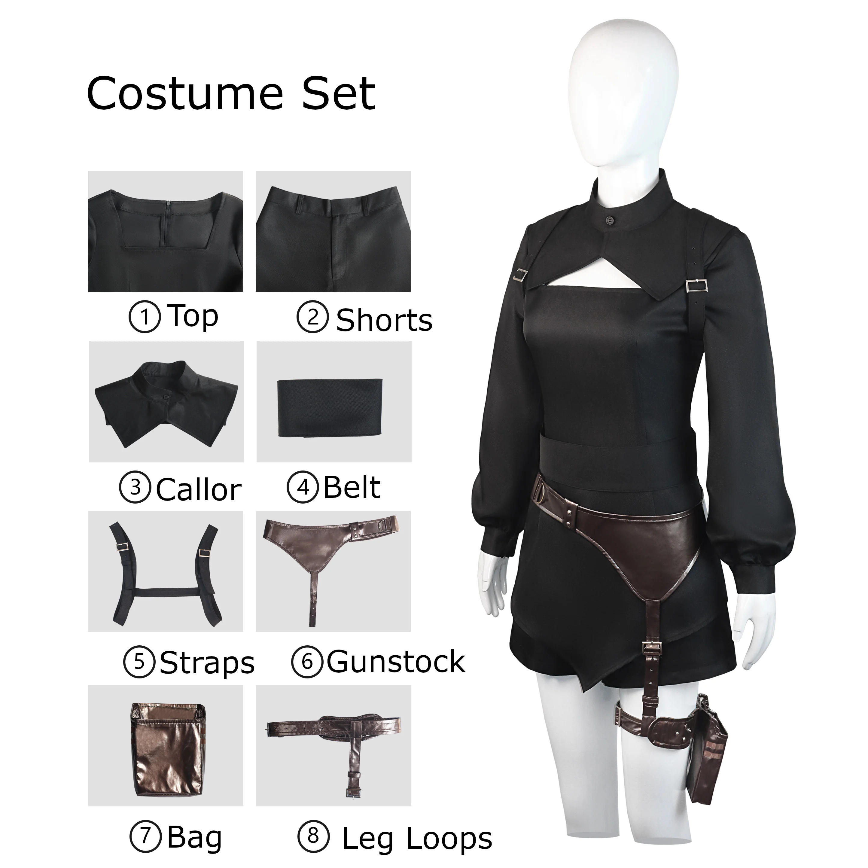 유어 포르마 에치카 하젠 코스프레 의상 블랙 SF 조사관 유니폼 총 케이스 포함 애니메이션 행사 및 역할극에 적합