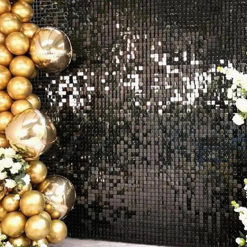 Rideau de pluie à paillettes or noir argent 1x2m, 1 pièce, adapté aux fêtes d'anniversaire et à la décoration de fond de mariage