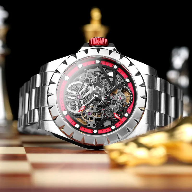 Boderry Windmill Men\'s Skeleton Stylish Watches Automatic Mechanical Fashion Sports Watch for Men Waterproof Wristwatches