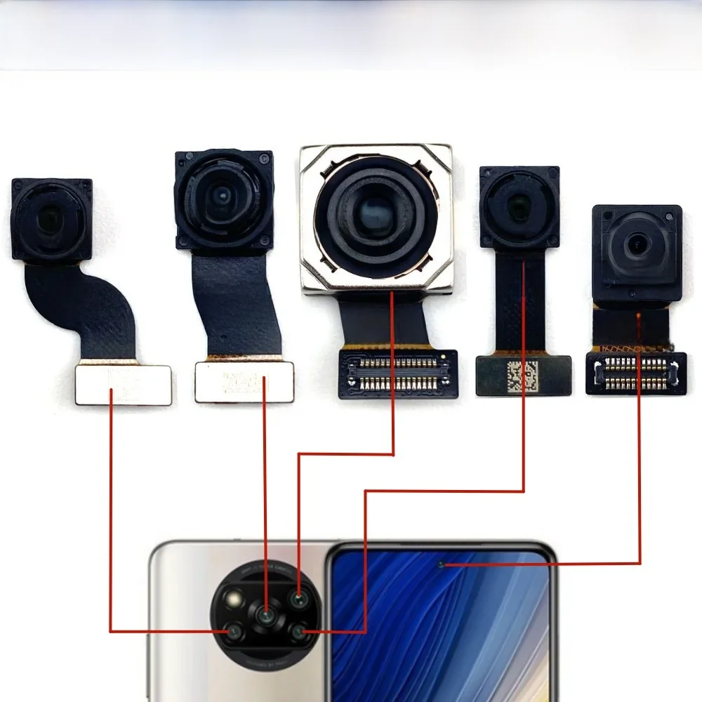 Przednia kamera tylna do Xiaomi Poco X3 Pro NFC z tyłu Ultrawide Macro Depth Back Facing Module Flex Części zamienne — zdjęcie 2