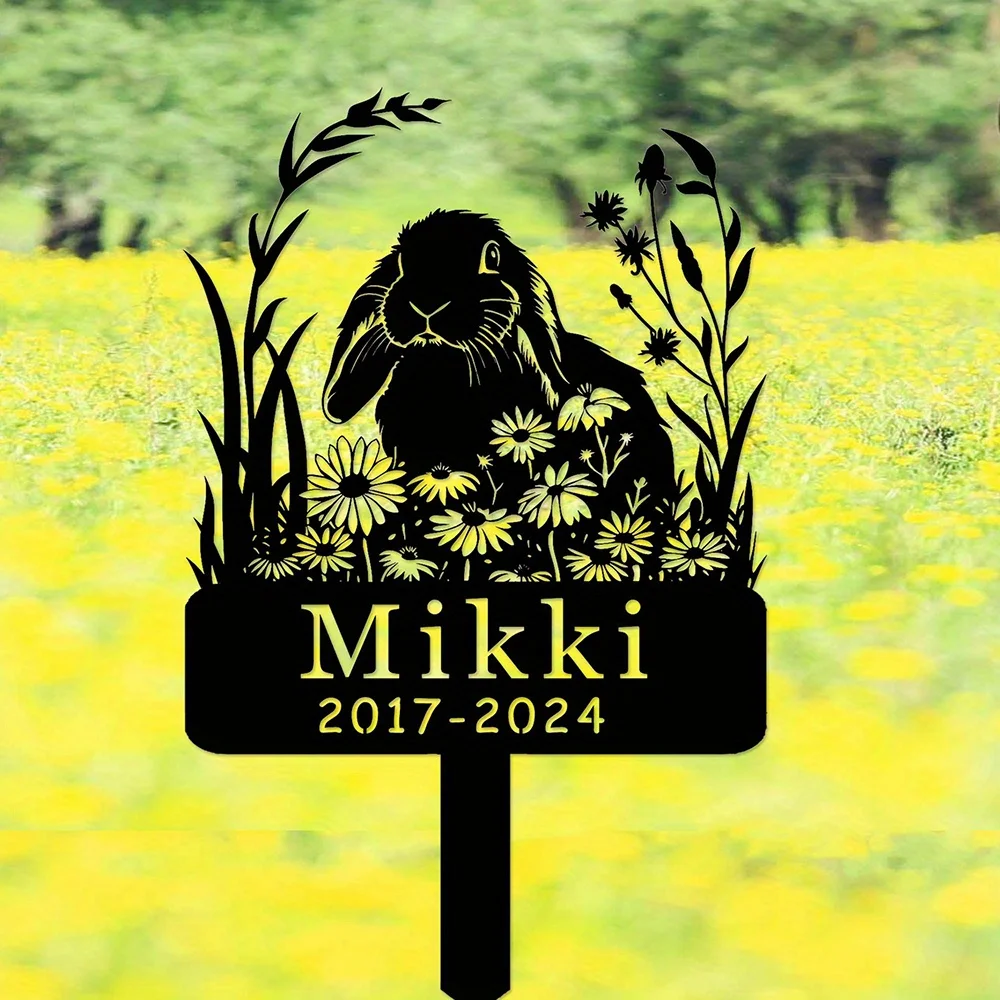 Custom Lop-Eared Rabbit Memorial Metal Garden Stake Personalized Outdoor Yard Pet Grave Marker Decor Gift