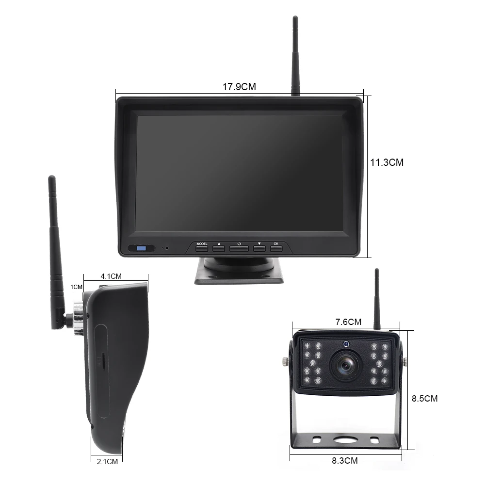 Wireless AHD 1080P Backup Camera System with 7 Inch Monitor IP68 Waterproof Night Vision and Reverse Guide Line for Car Truck RV