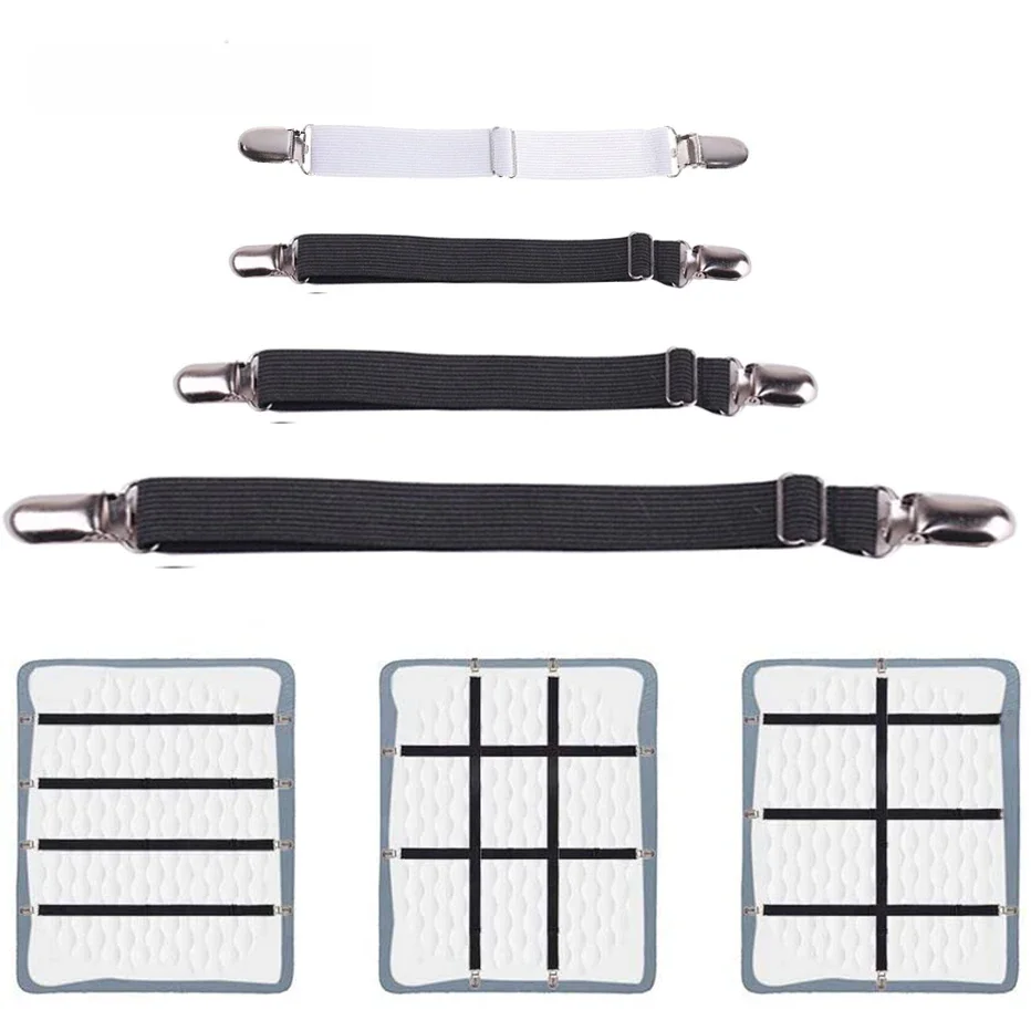 4 stks/set elastische laken stripsluiting laken grijpers riem verstelbare matrashoes dekens houder - afbeelding 2