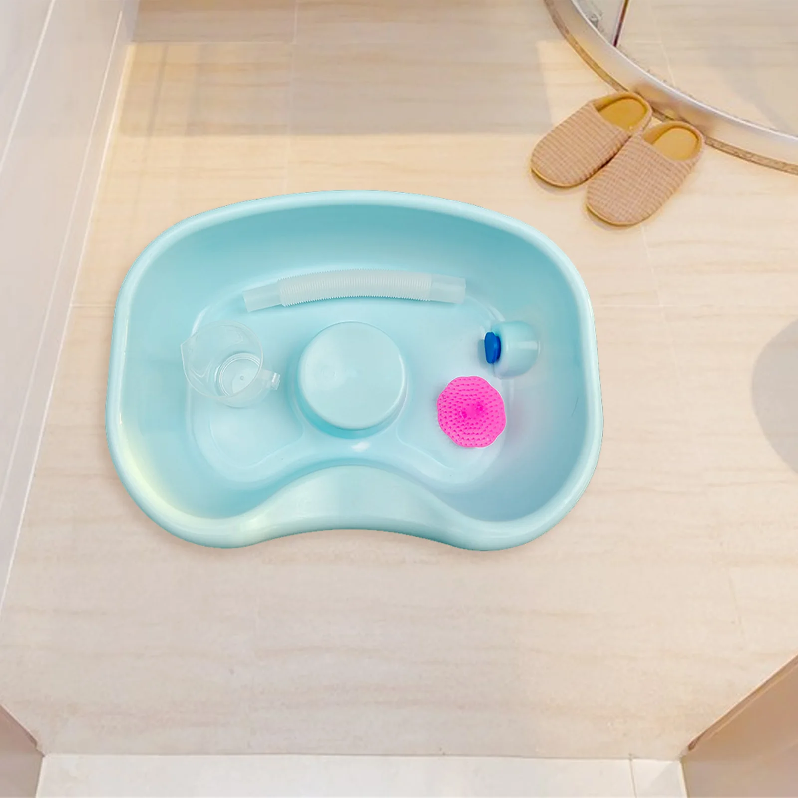 Hair Washing Tray with Pipe Shampoo Brush Mobile Cleaning Wash Bowl Rinse Basin Elderly for Bedside Home Salon Stylist Bedridden