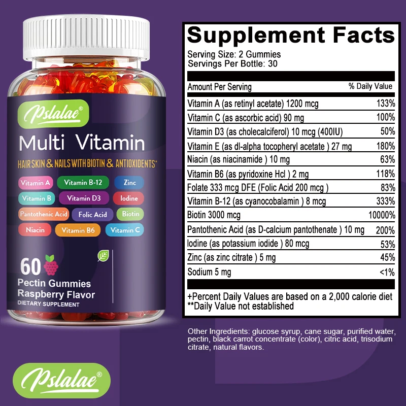 Multivitamin Gummies - with Vitamins and Minerals - Enhances Energy Levels, Immune Support, Antioxidant - 60 Gummies