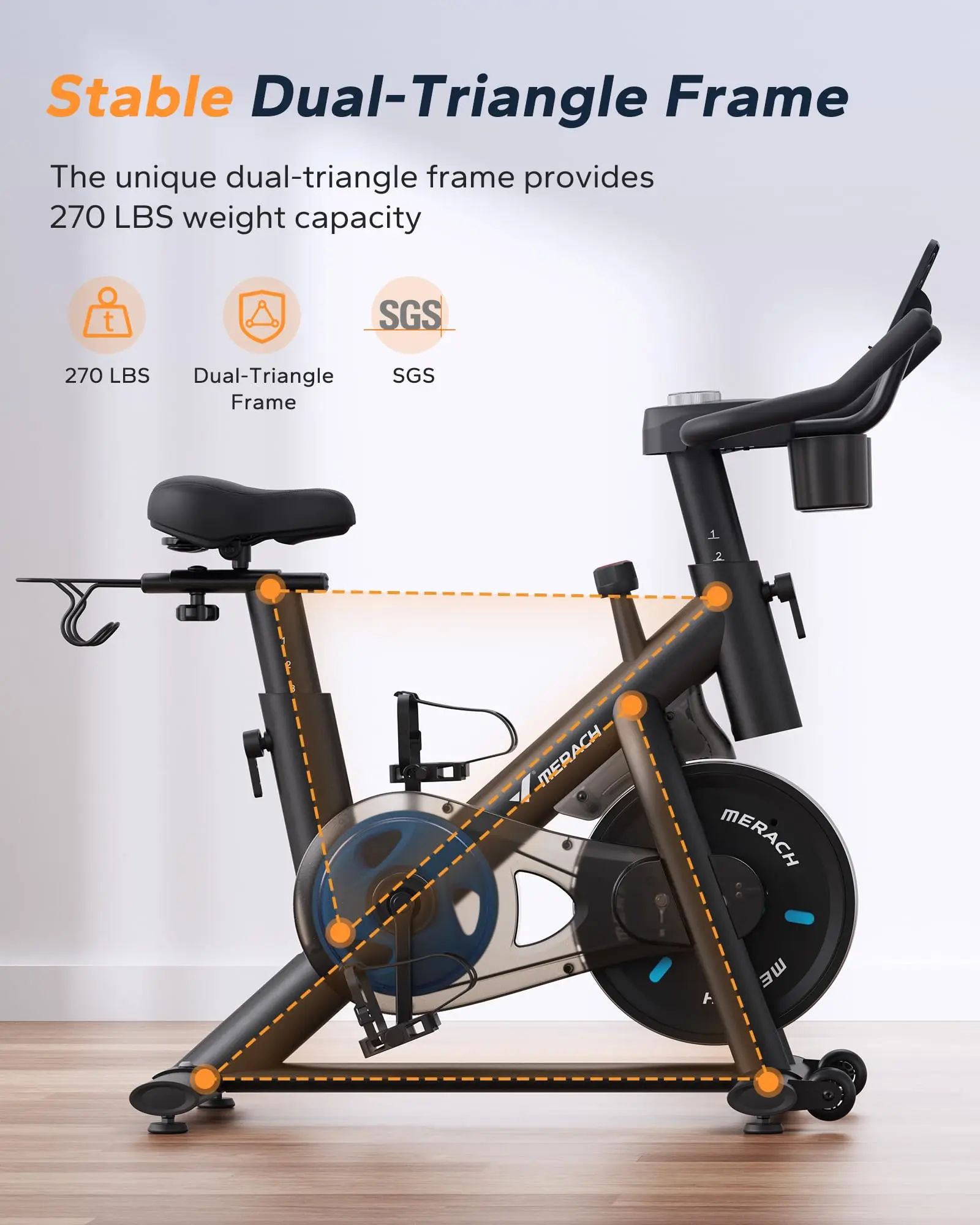 MERACH Exercise Bike Brake Pad/Magnetic Stationary Bike with Exclusive App Low Noise Indoor Cycling Bike with Fitness Courses