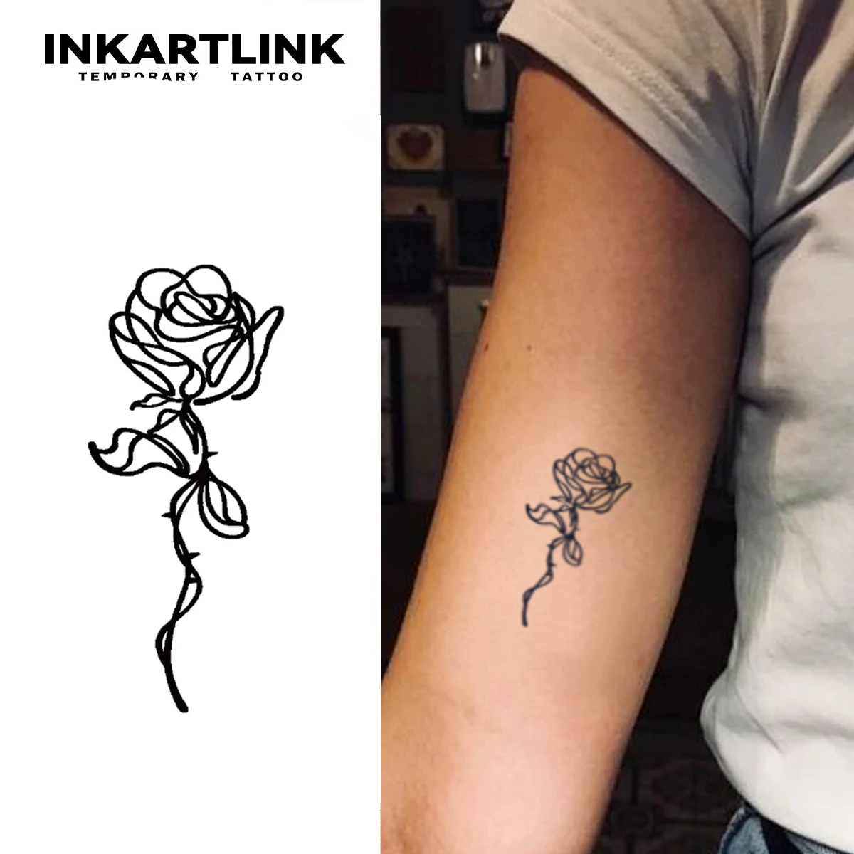 

3 pcs Line Rose Temporary Tattoo,Lasts To 15 Days New Technology Magic Waterproof Semi Permanent Sticker.