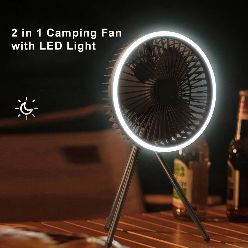 Portable Camping Fan 10000mAh 5000mAh USB Rechargeable Wireless Ceiling Electric Fan With LED Light For Home Office Travel Camp
