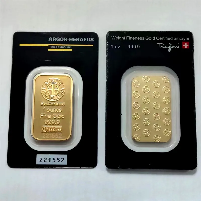 24K Gold Plated Swiss 1 Ounce Argor-Heraeus Gold Bar 1 oz  Gold Bullion Foreign Currency Gifts Coin Bullion Collection