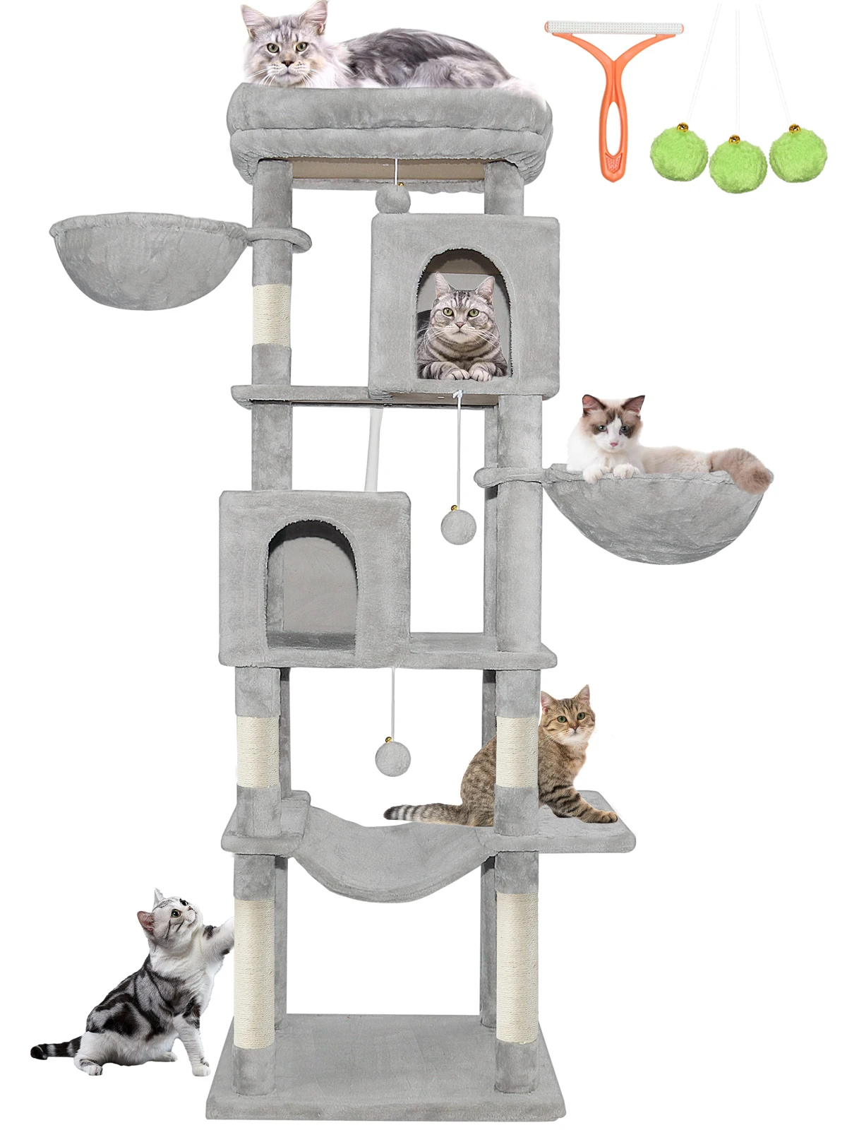 LEEJARD Kratzbaum XXL 180cm mit innovativer Wärme-Technologie, Katzenbaum Groß für große Katzen stabil, 14 verstärkte Säulen & 2 Kuschelhöhlen, inkl. Reinigungsbürste