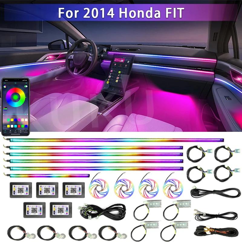 

For 2014 Honda FIT Car Acrylic Ambient Lights App Contro Colorful Lamp Strips Auto Interior 64 RGB Led Light Neon 22 in 1