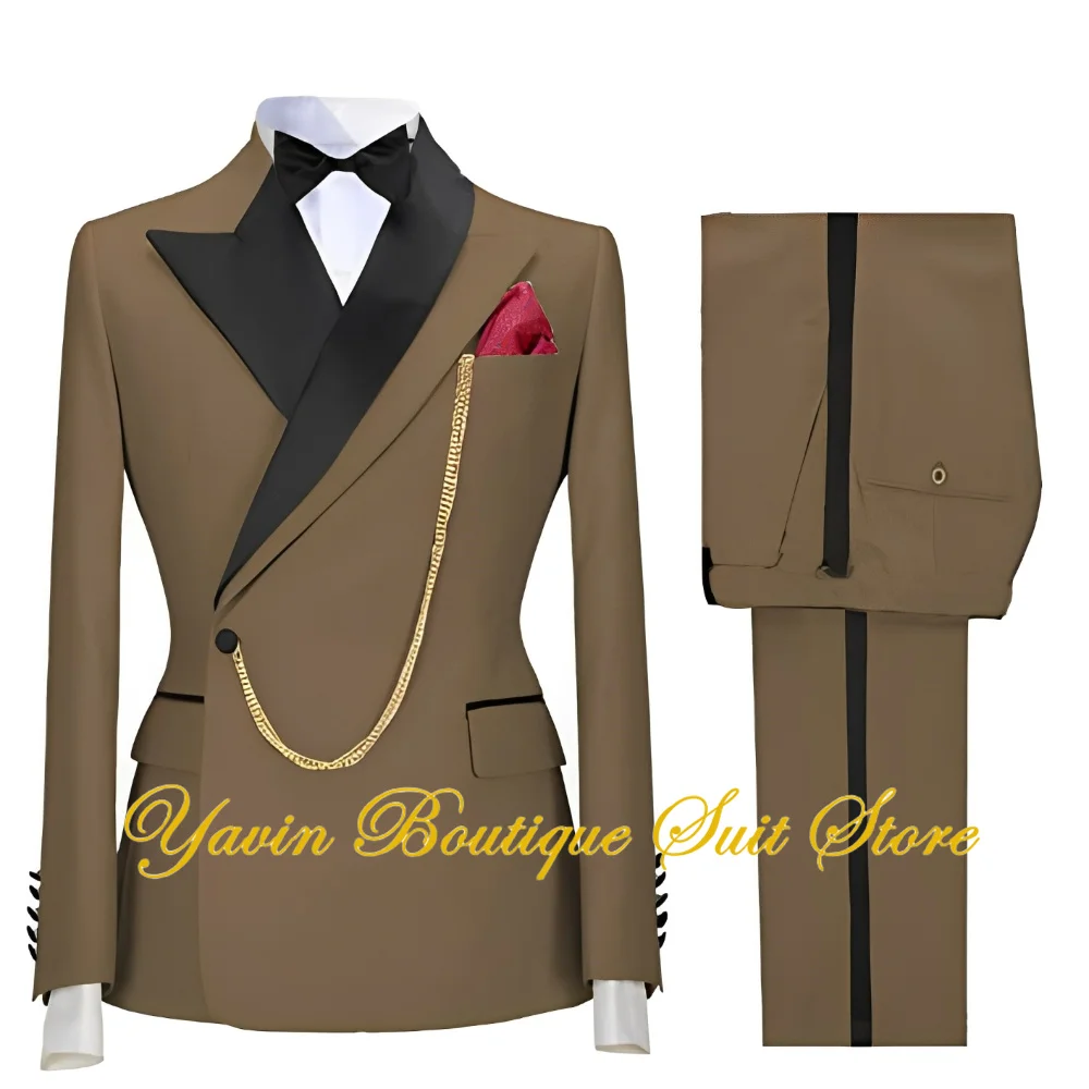 Formal Men's Suit Wedding Groom Tuxedo One Button Jacket Pants 2-piece Set Business Slim Fit Blazer Party Suits