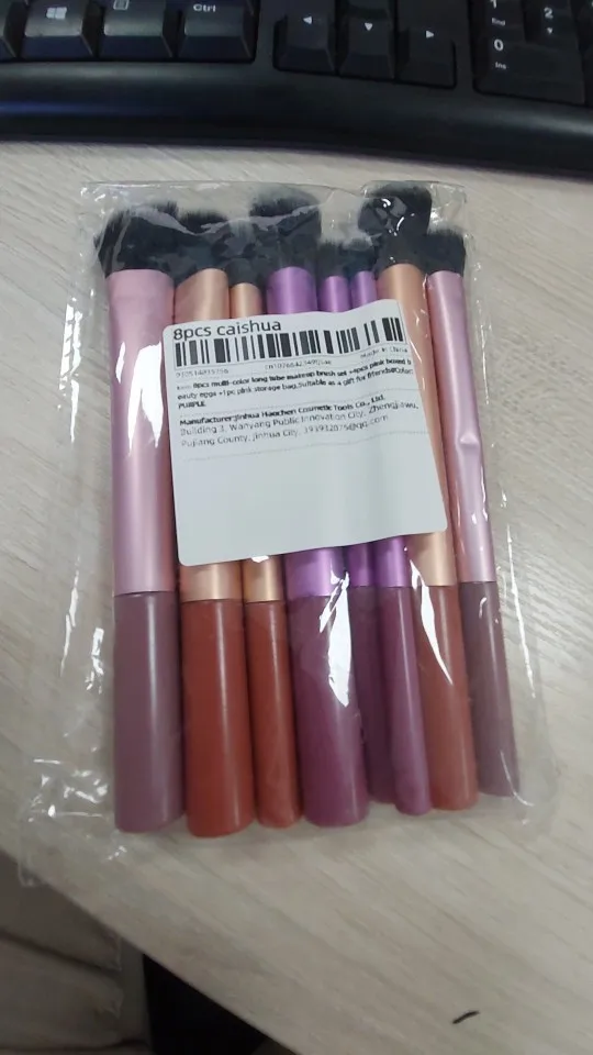 8pcs multi-color long tube makeup brush set +4pcs pink boxed beauty eggs +1pc pink storage bag,Suitable as a gift for friends photo review