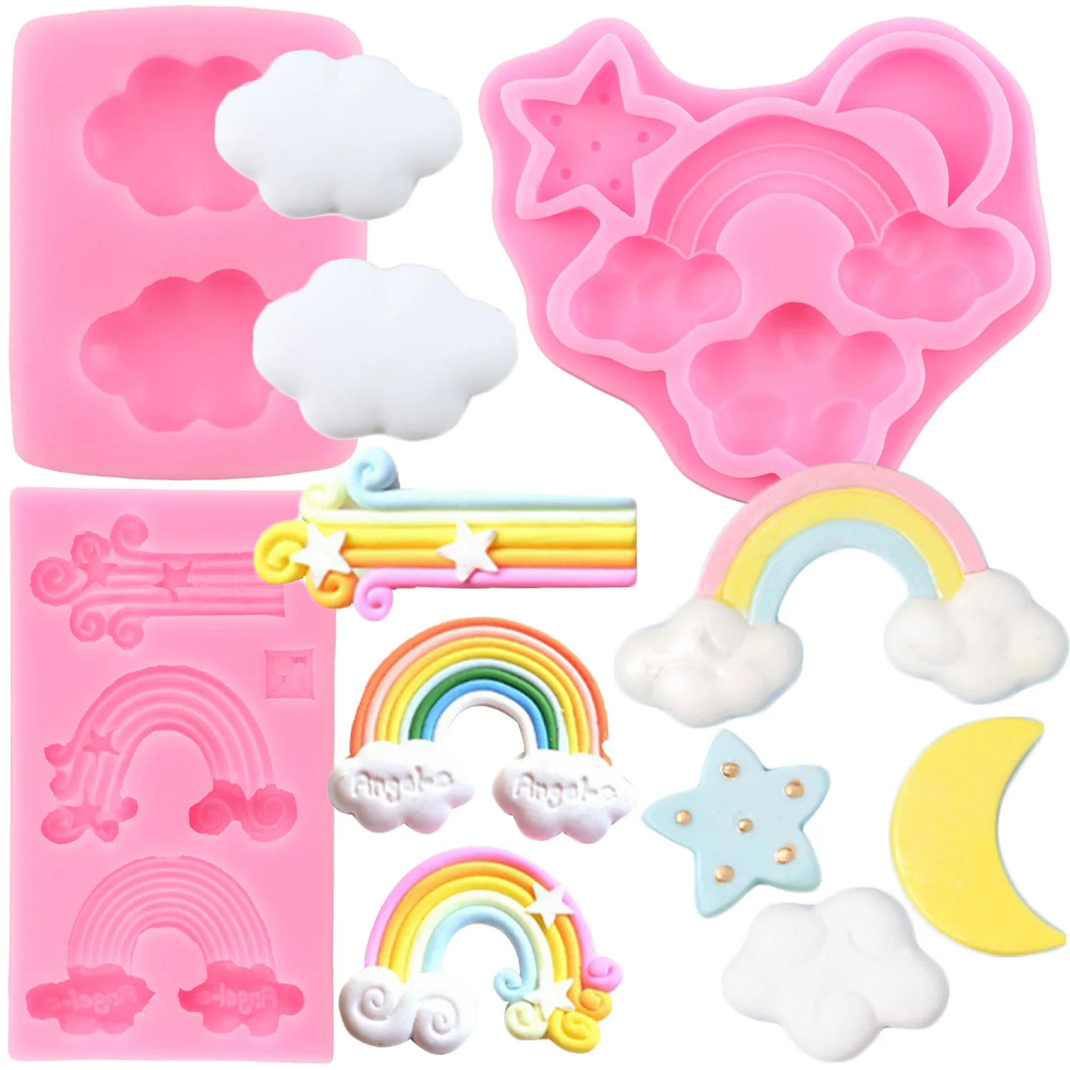 Rainbow Clouds Silicone Mold Cupcake Topper Fondant Cake Decorating Tools Candy Clay Molds Baking Chocolate Gumpaste Moulds