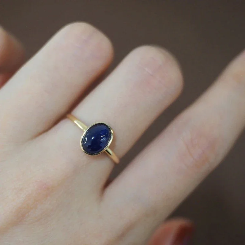 Vintage-Stil Silber Inlay minimalist ischen ovalen Seeblau Edelstein Ringe für Frauen kreative Mode