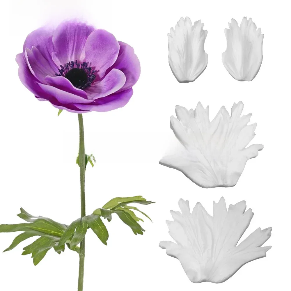 Ensemble de 4 moules en Silicone pour la décoration de gâteaux, en pâte à modeler, à faire soi-même, en forme de feuille de fleur, d'anémonie