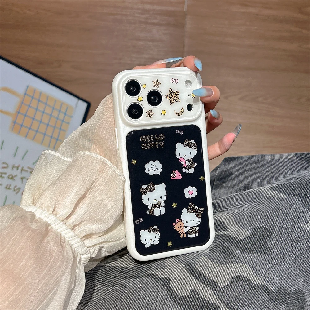 

Korean INS Cute Phone Leopard Pattern HelloKitty Bow Suitable for iPhone 17 Pro Max15promax/16 Pro, Anti Drop Design